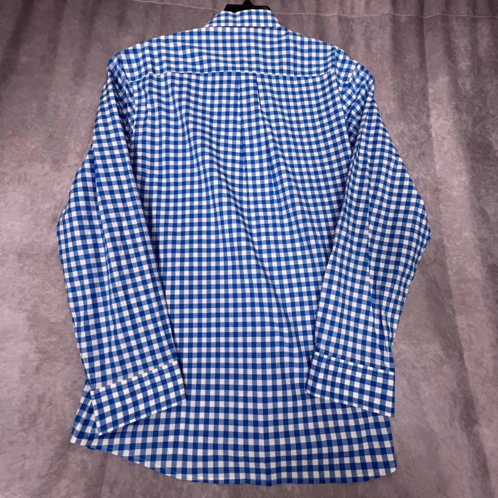 Greg Norman Button Down Shirt Mens L Teal Gingham Excellent Stretch Shark Logo - Picture 6 of 11